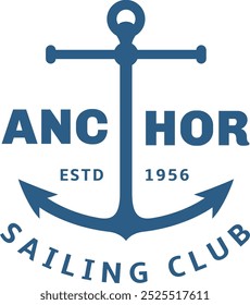 Logotipo do clube de vela com emblema de âncora. Crachá náutico