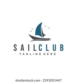 Sailing Club logo icon modern and minimal concept. Fishing Boat Illustration.