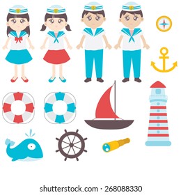Sailing Collection. Set of nautical design elements
