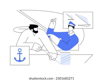 Sailing course abstract concept vector illustration. Man taking courses in yachting with personal instructor, sea transport, sailing sport, maritime adventure, steering wheel abstract metaphor.