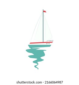 sailing dinghy with a shadow on the water.high quality vector illustration.isolated on a white background.print on clothes,poster on the wall,children's book illustration,competition logo
