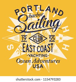 Sailing east coast yacht club, Atlantic ocean adventure yachting vector print for kid boy t shirt 