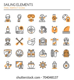 Sailing Elements , Thin Line and Pixel Perfect Icons
