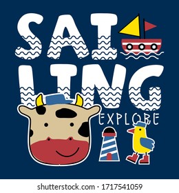 sailing explore funny animal cartoon,vector illustration