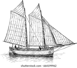 A sailing fishing boat in the sea