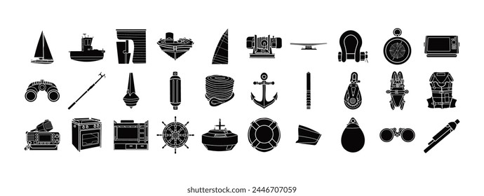 Sailing Glyph Set Vector Illustration