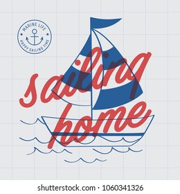 Sailing home print poster. A playful, modern, and flexible print for brand who has cute and fun style. Happy, bright, and nautical mood.
