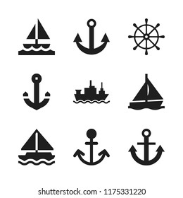 sailing icon. 9 sailing vector icons set. merchant ship, anchor and sailboat icons for web and design about sailing theme