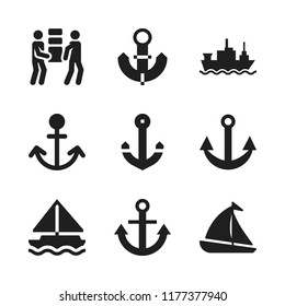 sailing icon. 9 sailing vector icons set. merchant ship, anchor and sailboat icons for web and design about sailing theme