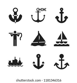 sailing icon. 9 sailing vector icons set. carrier, anchor and merchant ship icons for web and design about sailing theme