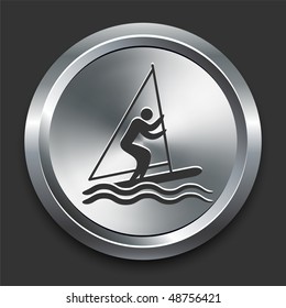 Sailing Icon on Metal Internet Button Original Vector Illustration