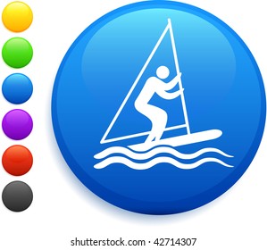 sailing icon on round internet button original vector illustration 6 color versions included