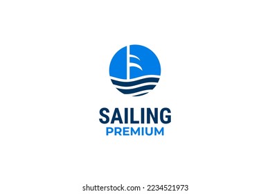 Sailing icon with sea logo design vector template illustration idea