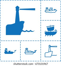 Sailing icon. set of 6 sailing filled and outline icons such as lighthouse