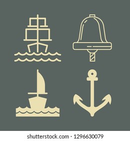 sailing icon set with sail bell, sailboat and anchor vector illustration