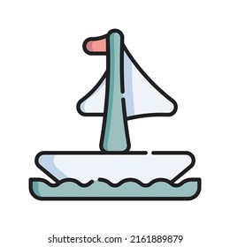 Sailing Icon Vector Illustration. Flat Outline Cartoon. Winter Sport Icon Concept Isolated Premium Vector