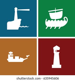 Sailing icons set. set of 4 sailing filled icons such as lighthouse