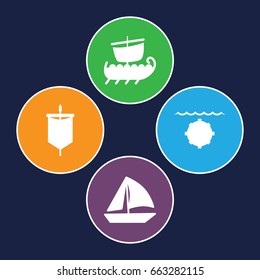 Sailing icons set. set of 4 sailing filled icons such as sailboat, sail