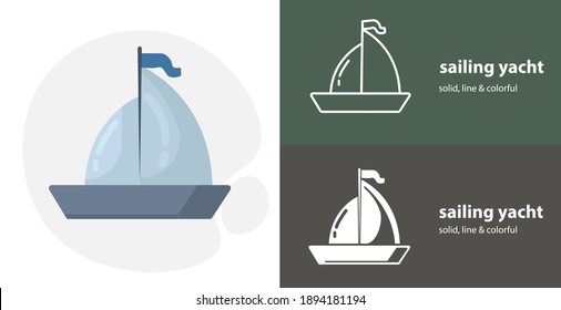 sailing isolated tool flat icon with yacht solid, line icons