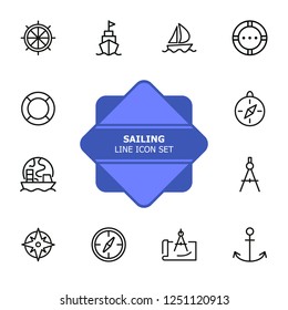 Sailing line icon set. Ship, anchor, compass. Travel concept. Can be used for topics like cruise, marine navigation, nautical