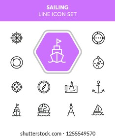 Sailing line icon set. Ship, anchor, compass. Travel concept. Can be used for topics like cruise, marine navigation, nautical