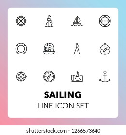 Sailing line icon set. Ship, anchor, compass. Travel concept. Can be used for topics like cruise, marine navigation, nautical