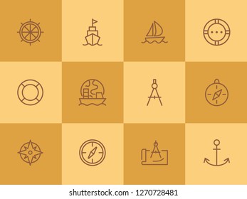 Sailing line icon set. Ship, anchor, compass. Travel concept. Can be used for topics like cruise, marine navigation, nautical