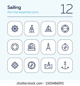 Sailing line icon set. Ship, anchor, compass. Travel concept. Can be used for topics like cruise, marine navigation, nautical