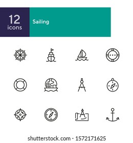 Sailing line icon set. Ship, anchor, compass. Travel concept. Can be used for topics like cruise, marine navigation, nautical