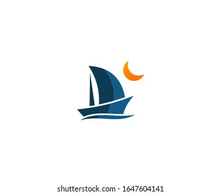 Sailing logo moon wave sailboat vector 
