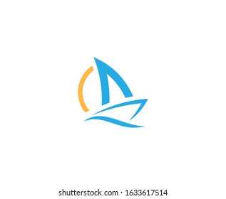 Sailing logo sailboat sun wave vector 