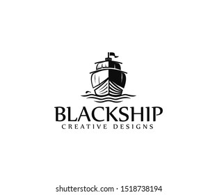 sailing logo template in the shape of the front view. fishing boat in black and white form.