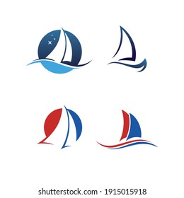 Logotipo de navegaciónDiseño. Vector de logotipo de barco de vela