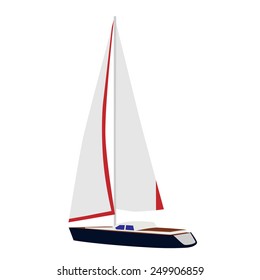 Sailing luxury yacht, yacht race vector isolated icon