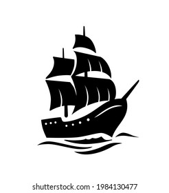 Sailing old ship silhouette. Vector 