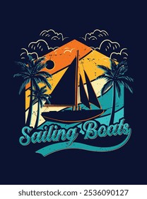 Sailing on the Beach Retro Vintage T Shirt Design