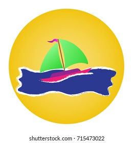 Sailing on the big wave Flat Design