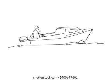 Sailing on boat. Sailor work life minimalist concept.