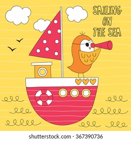 sailing on the sea owl vector illustration
