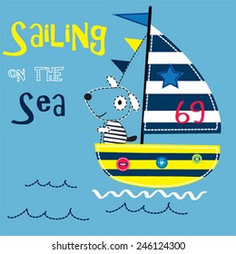 sailing on the sea with sailor dog vector illustration