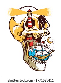 sailing on the skull island vector illustration