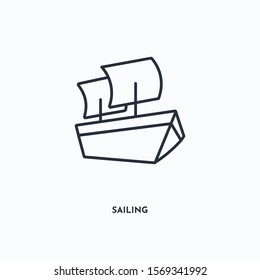 sailing outline icon. Simple linear element illustration. Isolated line sailing icon on white background. Thin stroke sign can be used for web, mobile and UI.