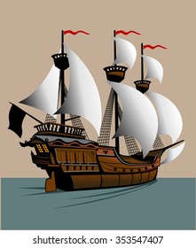 Sailing Pirate Ship with Sails Graphic Vector Image