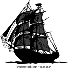 Sailing Pirate Ship With Sails Graphic Vector Image