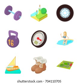 Sailing races icons set. Cartoon set of 9 sailing races vector icons for web isolated on white background