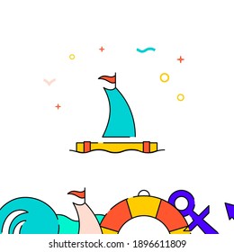 Sailing raft filled line vector icon, simple illustration, water safety and watercraft related bottom border.