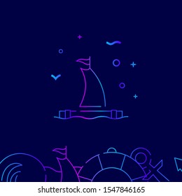 Sailing raft vector gradient line icon, illustration, symbol or pictogram, sign. Dark blue background. Related bottom border.