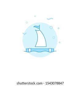 Sailing raft vector icon. Flat illustration. Filled line style. Blue monochrome design. Editable stroke. Adjust line weight.