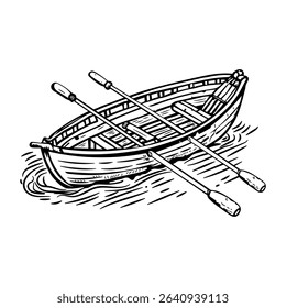 Sailing rowboat icon in vintage style