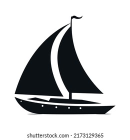 Sailing Schooner Icon. Sea Tours, Travel And Recreation. Vector Illustration Black On White.